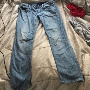 Narrow straight leg light wash jeans